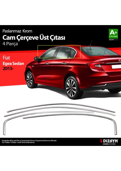 Fiat Egea Sd Krom Cam Üst Çıtası 4 Prç. 2015 Üzeri (Mat Krom) A+ Kalite