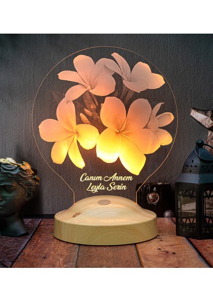 Anneye Çiçekli Hediye, Kişiye Özel Anneler Günü Hediyesi Plumeria Çiçeği Led Lamba, Canım Annem Hediyesi