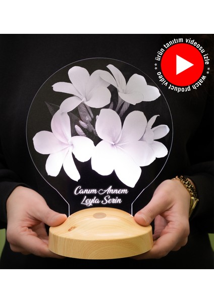 Anneye Çiçekli Hediye, Kişiye Özel Anneler Günü Hediyesi Plumeria Çiçeği Led Lamba, Canım Annem Hediyesi fiyatları