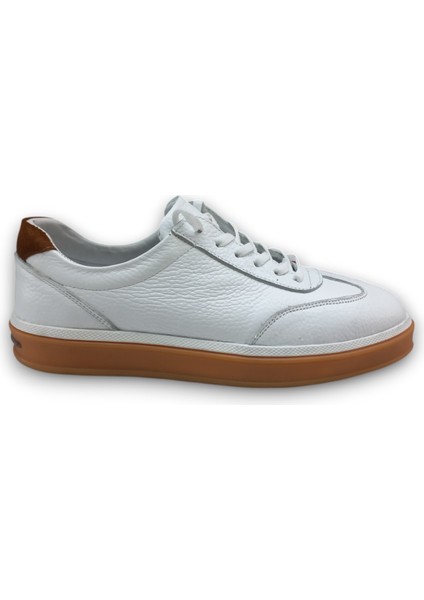 GR0305 Gudi Baskı Hakiki Floter Deri Beyaz Üst Kalite Kauçuk Taban Erkek Sneaker Ayakkabı