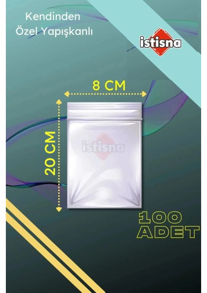 100 Adet 8X20 cm Kendinden Yapışkanlı Açılıp Kapanabilir Dik Kolye Poşeti Opp Şeffaf Plastik Poşet