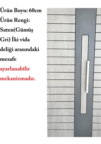 Çelik Kapı Çekme Kolu Tutma Kolu Kare Model Renk Saten (Gümüş Gri) 60CM