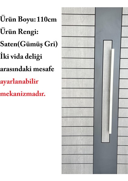 Çelik Kapı Çekme Kolu Tutma Kolu Kare Model Renk Saten (Gümüş Gri) 110CM