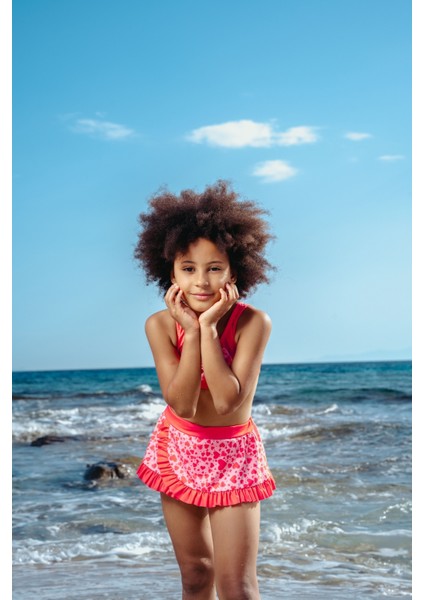 Kız Çocuk Fiyonk Detaylı Kalp Desenli Bikini Takımı fiyatları