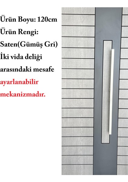 Çelik Kapı Çekme Kolu Tutma Kolu Kare Model Renk Saten (Gümüş Gri) 120CM
