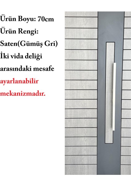 Çelik Kapı Çekme Kolu Tutma Kolu Kare Model Renk Saten (Gümüş Gri) 70CM