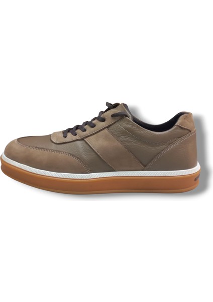 GR0306 Gudi Baskı Floter Deri Kum Beji Üst Kalite Kauçuk Taban Erkek Sneaker Ayakkabı