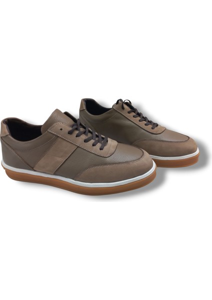 GR0306 Gudi Baskı Floter Deri Kum Beji Üst Kalite Kauçuk Taban Erkek Sneaker Ayakkabı