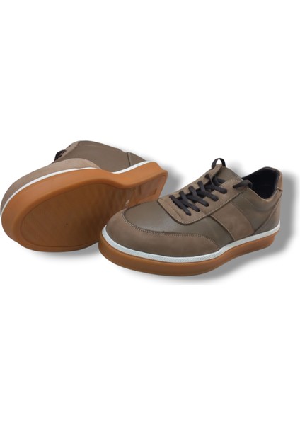 GR0306 Gudi Baskı Floter Deri Kum Beji Üst Kalite Kauçuk Taban Erkek Sneaker Ayakkabı