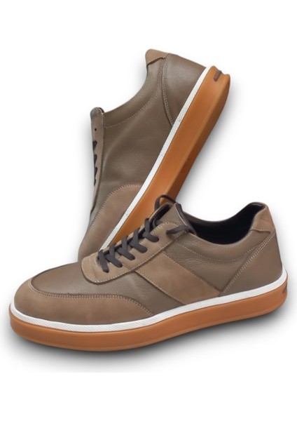 GR0306 Gudi Baskı Floter Deri Kum Beji Üst Kalite Kauçuk Taban Erkek Sneaker Ayakkabı