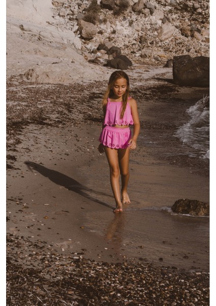 Kız Çocuk Brode Çiçekli Bikini Takımı