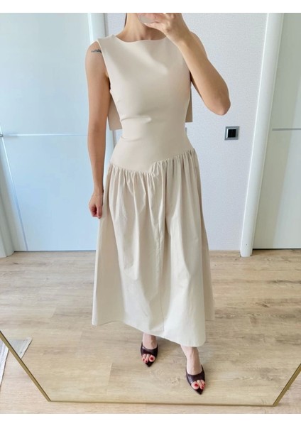 Arkası Kanatlı Uzun Elbise- Bej modelleri