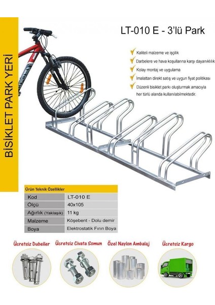 Bisiklet Park Yeri Bisiklet Park Demiri 3'lü Gri Renk 40X100 cm fiyatları