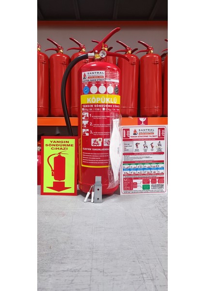 6 kg Foam Köpüklü Yangın Söndürme Tüpü 4 Yıl Garanti 3M N95 Maske Askı Aparatı kullanma talimatı ve fosforlu levha dahil