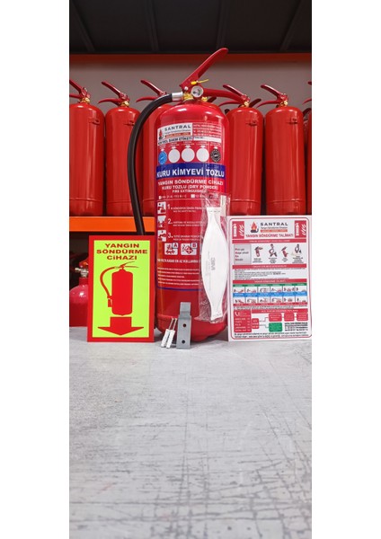 6 kg Abc Kkt Yangın Söndürme Tüpü 4 Yıl Garantili Fosforlu Levha,Askı Aparatı Kullanma Talimatı ve 3M N95 Maske Dahil