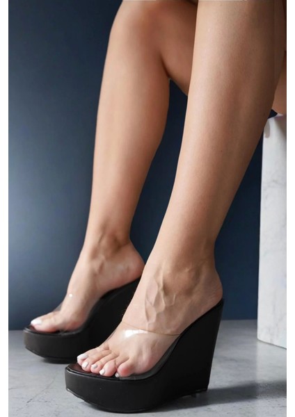 Kadın Şeffaf Bantlı Dolgu Topuk Terlik Modern Rahat Tasarım fiyatları