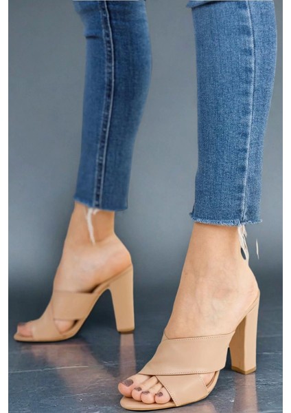 Kadın Elegant Ayakkabı Çapraz Bantkalın Topuklu Terlik Özel Tasarım Abiye Ayakkabı fırsatları