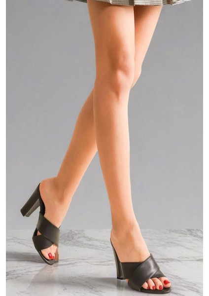 Kadın Elegant Ayakkabı Çapraz Bantkalın Topuklu Terlik Özel Tasarım Abiye Ayakkabı