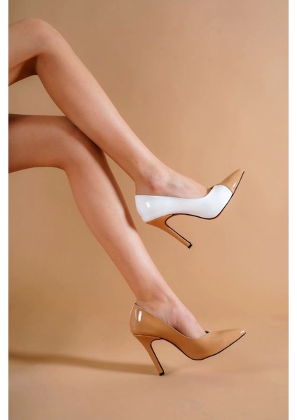 Kadın Iki Renkli V Kesim Topuklu Ayakkabı Sivri Burun Şık Model Stiletto fiyatları