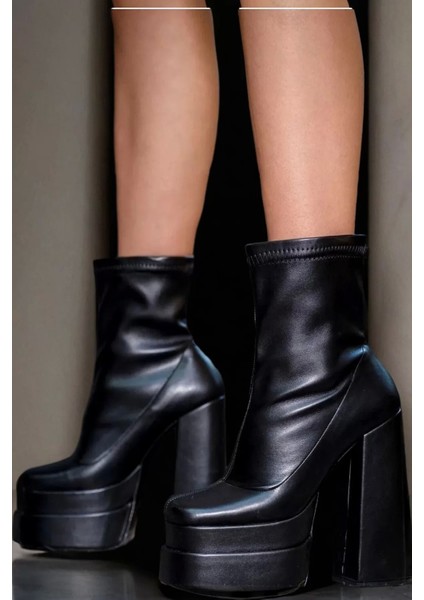 Kadın Elegant Ayakkabı Çift Platform Kalın Topuk Bot Özel Tasarım Abiye Ayakkabı