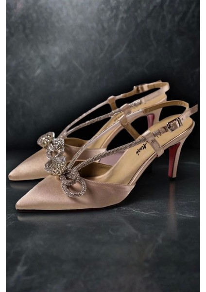 Kadın Elegant Ayakkabı Taş Detaylı Topuklu Ayakkabı Stiletto Özel Tasarım Abiye Ayakkabı