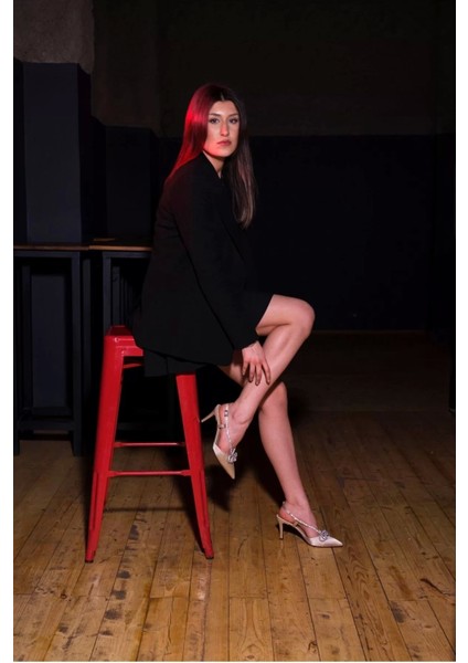 Kadın Elegant Ayakkabı Taş Detaylı Topuklu Ayakkabı Stiletto Özel Tasarım Abiye Ayakkabı