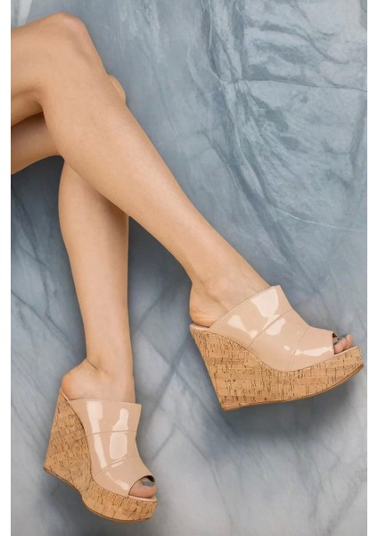 Kadın Elegant Ayakkabı Mantar Dolgu Topuk Terlik Özel Tasarım Abiye Ayakkabı