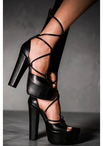 Kadın Elegant Ayakkabı Kalın Topuklu Biyeli Platform Ayakkabı Özel Tasarım Abiye Ayakkabı