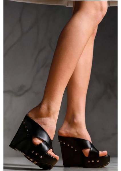 Kadın Elegant Ayakkabı Dolgu Topuklu Terlik Özel Tasarım Abiye Ayakkabı