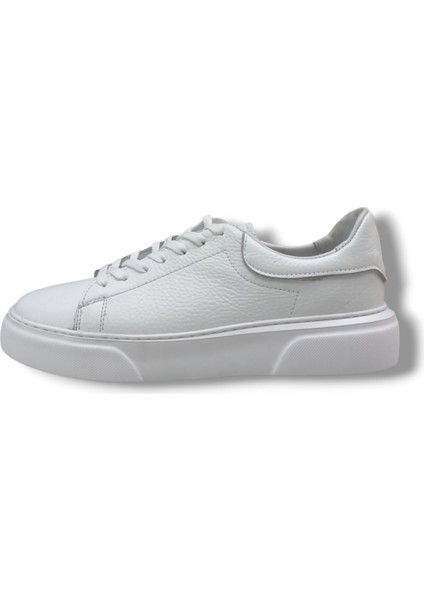 GR0308 Hakiki Özel Yapım Floter Deri Yüksek Eva Taban Beyaz Sneakers Erkek Ayakkabı