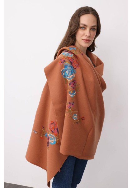 Kadın Gül Desenli Büyük Triko Şal A.tarçın