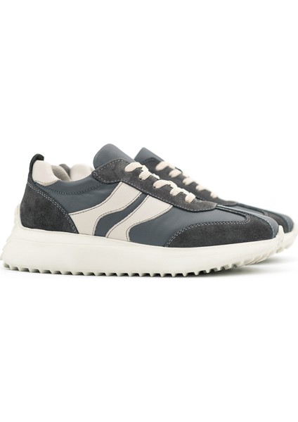Duotone Hakiki Deri Kadın Gri – Bej Casual Sneaker Ayakkabı (Süet Detaylı)