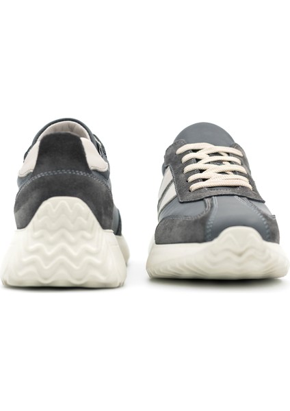 Duotone Hakiki Deri Kadın Gri – Bej Casual Sneaker Ayakkabı (Süet Detaylı)