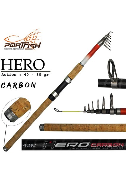 Hero Carbon Teleskopik Olta Kamışı 390 cm 40-80 gr