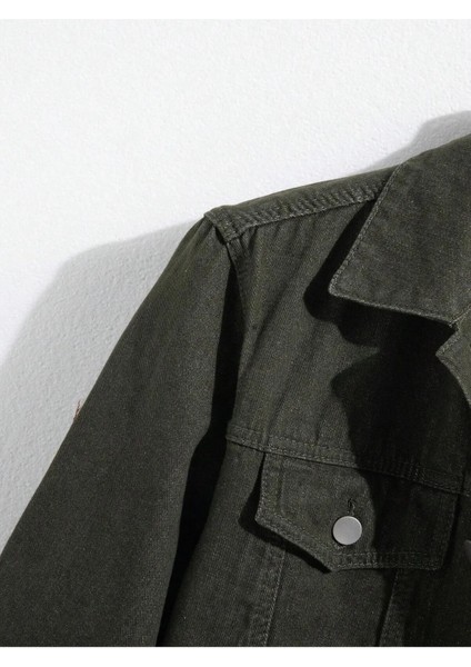 Erkek Jean Denim Standart Kalıp Cepli Düğmeli Kot Ceket