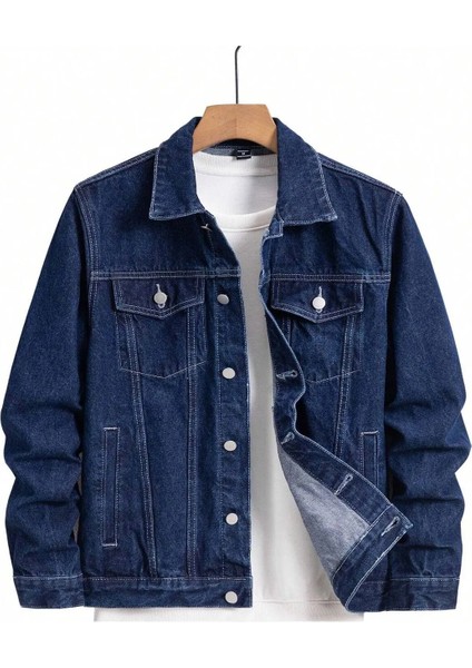 Erkek Jean Denim Standart Kalıp Cepli Düğmeli Kot Ceket