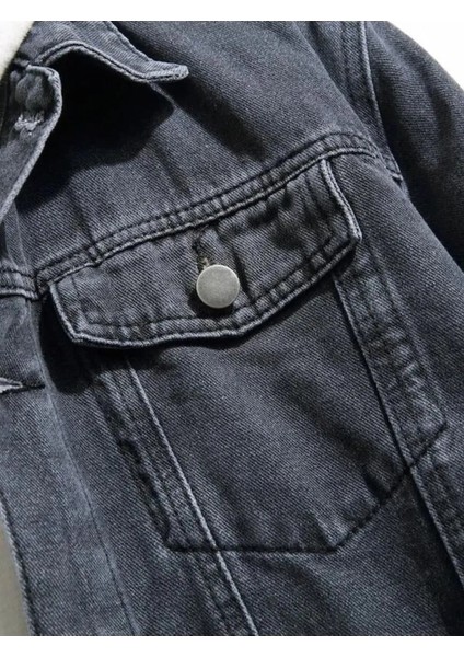 Erkek Jean Denim Standart Kalıp Cepli Düğmeli Kot Ceket