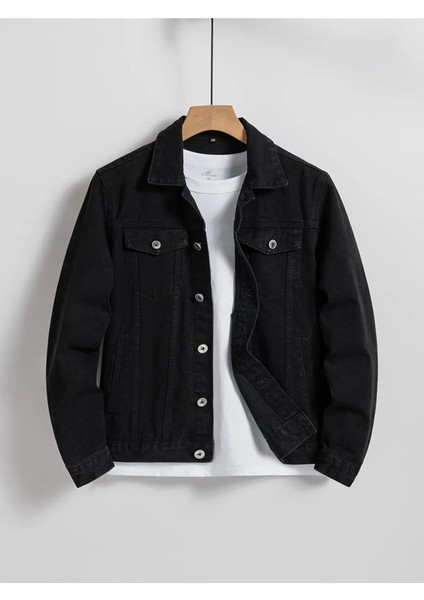 Erkek Jean Denim Standart Kalıp Cepli Düğmeli Kot Ceket