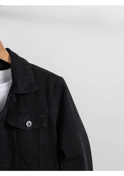 Erkek Jean Denim Standart Kalıp Cepli Düğmeli Kot Ceket