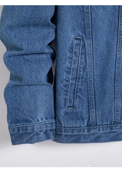 Erkek Jean Denim Standart Kalıp Cepli Düğmeli Kot Ceket modelleri