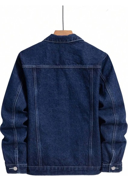 Erkek Jean Denim Standart Kalıp Cepli Düğmeli Kot Ceket