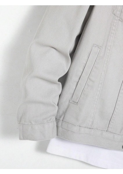 Erkek Jean Denim Standart Kalıp Cepli Düğmeli Kot Ceket