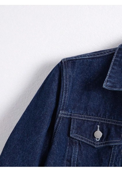 Erkek Jean Denim Standart Kalıp Cepli Düğmeli Kot Ceket