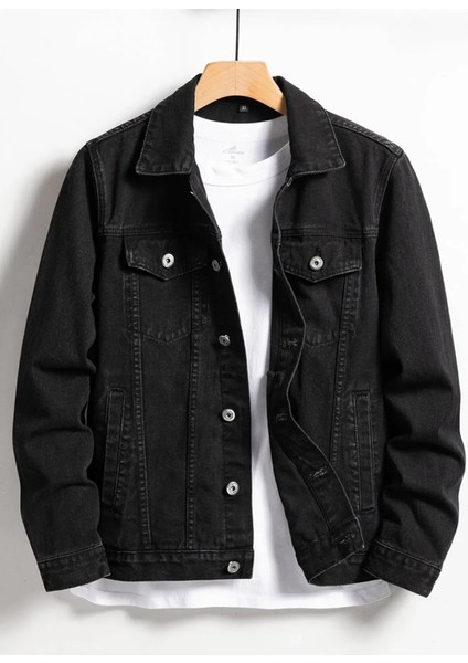 Erkek Jean Denim Standart Kalıp Cepli Düğmeli Kot Ceket