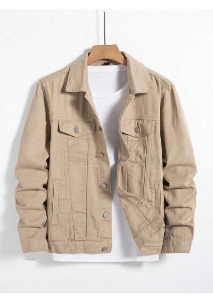 Erkek Jean Denim Standart Kalıp Cepli Düğmeli Kot Ceket