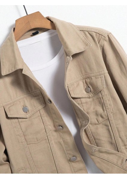 Erkek Jean Denim Standart Kalıp Cepli Düğmeli Kot Ceket modelleri