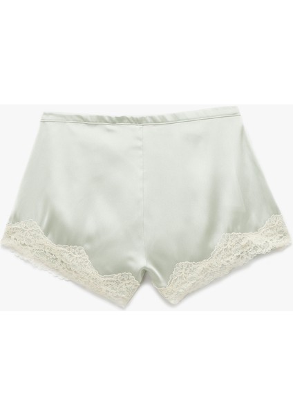 Oversize Dantel Detaylı Saten Şort Pijama Altı