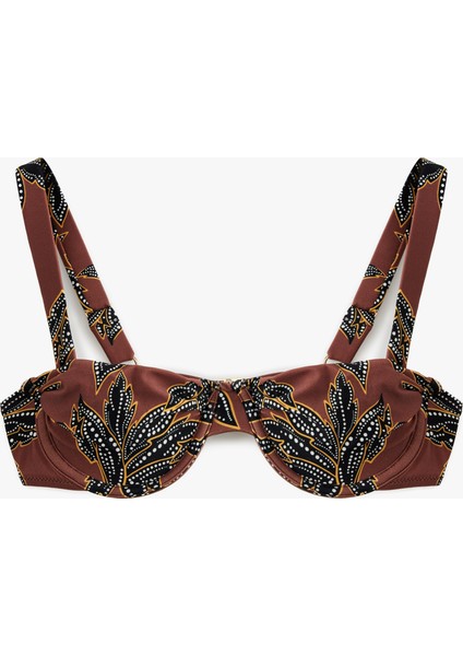 Astarlı Çiçek Desenli Balenli Bikini Üstü