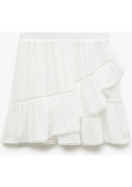 Viskon Crinkle Kumaş Astarlı Katlı Fistolu Fırfırlı Mini Etek