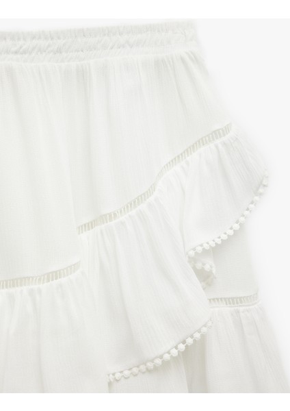 Viskon Crinkle Kumaş Astarlı Katlı Fistolu Fırfırlı Mini Etek modelleri